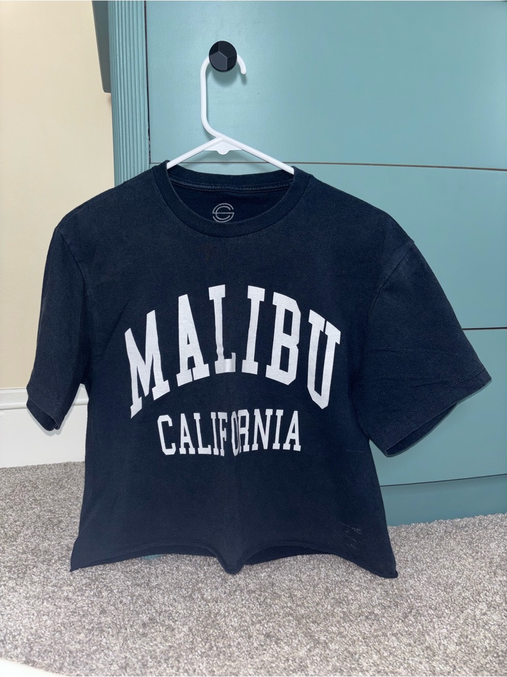 Navy Malibu California Graphic Crop Tee